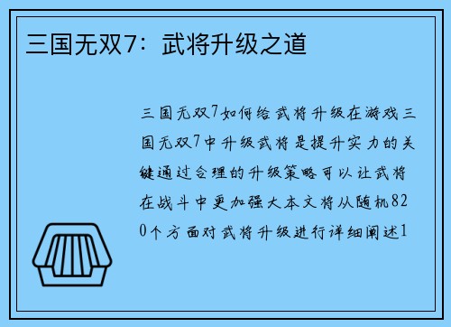 三国无双7：武将升级之道